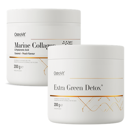 OstroVit Extra Green Detox 200 g + morský kolagén + kyselina hyalurónová 200 g