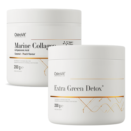 OstroVit Extra Green Detox 200 g + morský kolagén + kyselina hyalurónová 200 g
